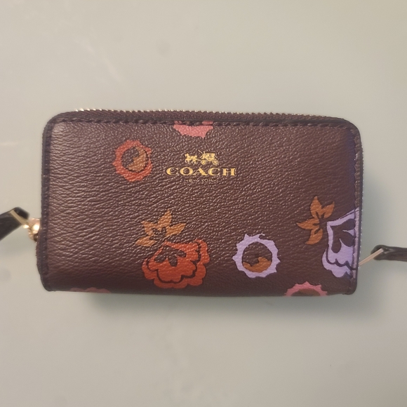 Coach Handbags - COACH Floral Printed Zip Wallet in Dark Purple